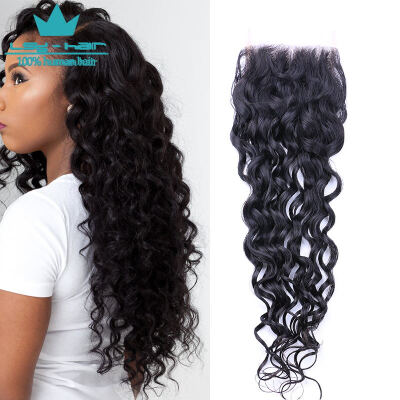 

Indian Wet and Wavy Hair Closure 4*4 Free Middle 3 Part Lace Closure Grade 7a Virgin Indian Water Wave Closure Human Hair