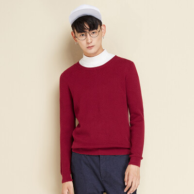 

Semir sweater male 2017 autumn and winter men's round neck collar sweater thin Korean version 19416061904 wine red