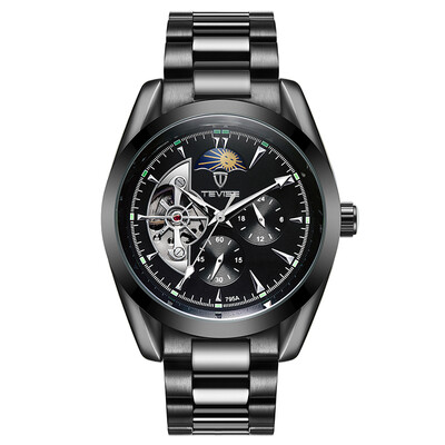 

Luxury Business Mens Fully automatic Mechanical watch Moon phase&Stars Pierced Transparent mens watches