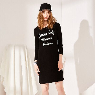 

2017 Autumn New Dress Dress Knit Dress Simple Letter Dress Black L