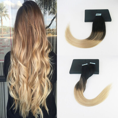 

High Quailty 1B1860 Ombre Balayage Color 14-24" Straight Brazilian Remy Skin Weft Hair Extensions Free Shipping