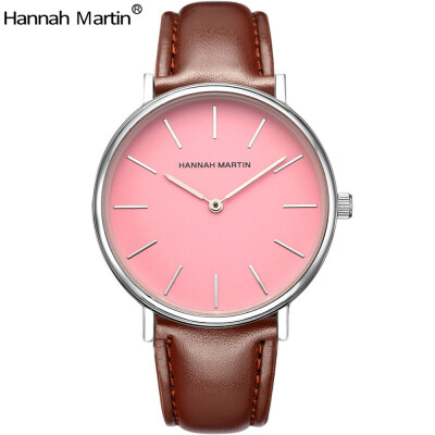 

Hannah Martin Top Luxury Brand Nylon Watches Women New Fashion Casual Leather Quartz Wristwatch Simple Pink Dial Watch