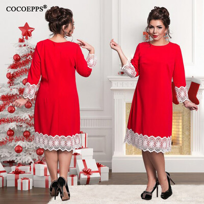 

COCOEPPS fashionable lace plus size women dress 2017 casual NEW blue Knee-Length Dresses big size women Long sleeve loose dress