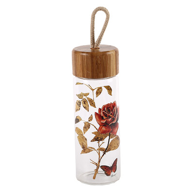 

A Ting Printing Heat-resistant Glass Bottle with Bamboo Lid and Portable Rope