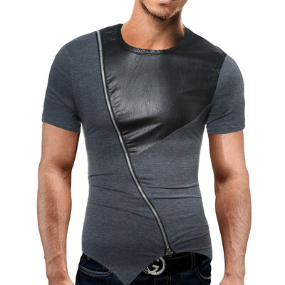 

Male 2017 Brand Short Sleeve Straight Zipper T Shirt O-Neck Slim Men T-Shirt Tops Fashion Mens Tee Shirt T Shirts 2XL