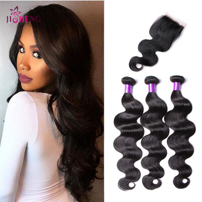 

4*4 Lace Closure With Bundles Body Wave 3 PCS With 4*4 Lace Peruvian Virgin Hair With Human Body Wave Hair Bundles