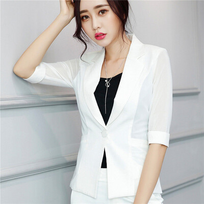 

New Half-sleeved Slim Women Blazers And Jackets Single Button Pockets Design Women Suit Korean BlackWhite Ladies Blazer
