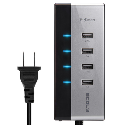 

ECOLA E-SMART Smart Fast Charge 4-портовый USB-зарядное устройство Адаптер питания Samsung Apple Millet Мобильный планшетный ПК Требуется USB-CH704SV Silver