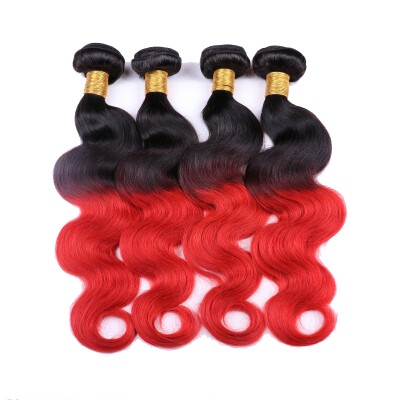 

Ombre Brazilian Body Wave Hair 4 Bundles Two Tones 1BRed Black to Red Unprocessed Brazilian Virgin Remy Human Hair Bundles