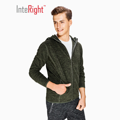 

INTERIGHT sweater mens autumn&winter hooded sports casual jacket double-sided fleece sweater olive green L