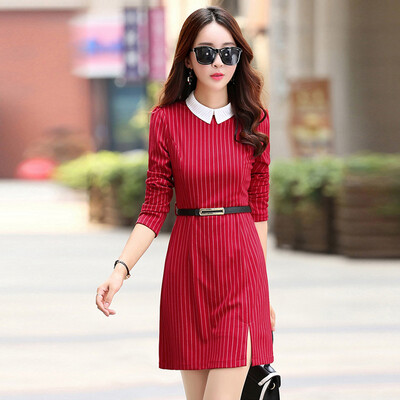 

Markentsee 2017 new women&39s chiffon dress pure color temperament ladies long section Korean version of the dignified atmosphere long-sleeved skirt zx1781722 black XXL