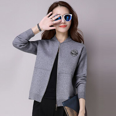 

A long morning 2017 Korean version of the simple Slim thin sweater jacket long sleeves short section sweater cardigan S64Z0158 gray all