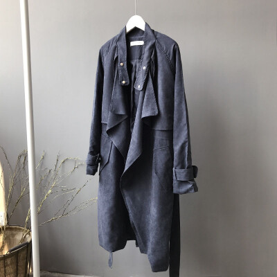 

2017 autumn new suede loose waist long coat coat