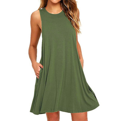 

2017 Europe and the United States foreign trade fashion new sleeveless pocket vest dress women's blooming elegant temperament