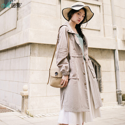 

Yan Man INMAN 2017 autumn new hooded large pocket single-breasted dressing coat coat female long section 1873061095 shallow khaki M