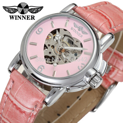 

Winner Newest Fashion Watches Ladies Mechanical Watch Women Leather Wristwatch Luxury Pink Automatic Watch