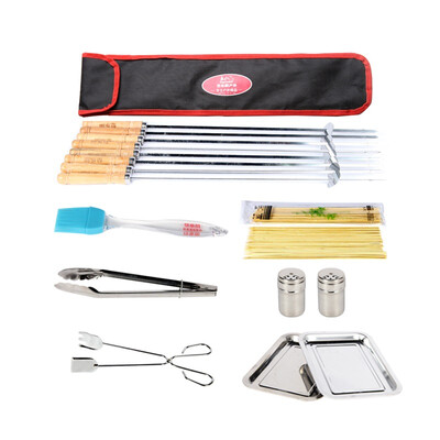 

Ulecamp barbecue accessories set barbecue 9 sets 8 stainless steel grill 1 bamboo stick 1 carbon clip 1 oil brush 2 plate 2 seasoning cans 1 food clip SH866