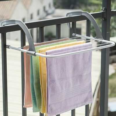 

Ou Runzhe balcony railing rack folding multifunctional drying rack free installation warm window sill bathroom drying rack towel rack gray