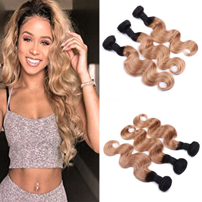 

Brazilian Hair 4 Bundles,Black Rose Brazilian Virgin Body Wave Ombre #1B/27 Human Hair Virgin Body Wave Hair Weave Grade 8A (100g