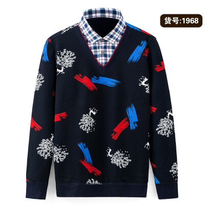 

Business Casual Men Long Sleeve Shirt Winter Silm Fit Keep Warm knitting Stitching Color Fake Two Pieces