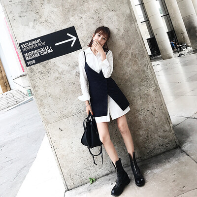 

Fort Sheng 2017 new women&39s autumn Slim simple fashion solid color dress white shirt two-piece dress dress zx1781611 picture color M