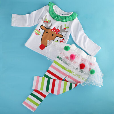 

New Baby Girls Christmas Costume Reindeer Top Tutu Tulle Skirt Pants Outfits Set