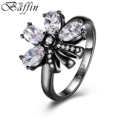 

2017 New Retro Vintage Black Gun Plated Flower Rings Statement Jewelry Made With Cubic Zirconia Diamond Ring For Women
