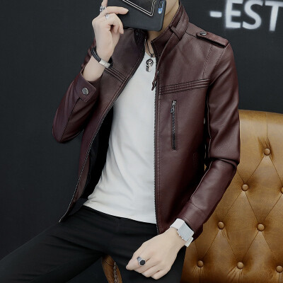 

Collar men's leather jacket men's self-cultivation sleeve spring and autumn tide men wash PU leather as a gift for men