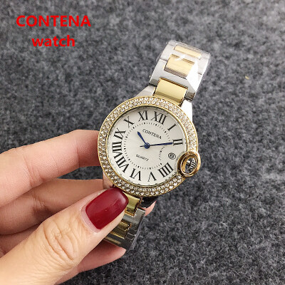 

Diamond Dial Ladies Quartz Watch CONTENA Business Wristwatch Roman Number Women Calendar Watch Hour