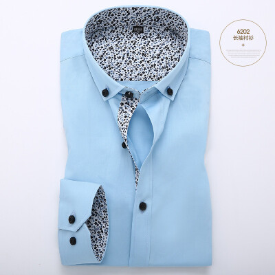 

Business Casual Men Long Sleeve Shirt Cotton Spring Autumn Silm Fit Stitching Color Floral Fashion