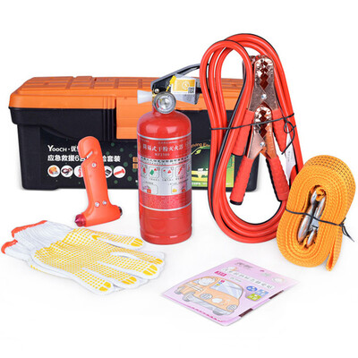 

Yooch emergency rescue 6 in 1 year test set toolbox fire extinguisher trailer rope battery line gloves life hammer