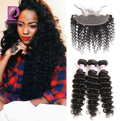 

Brazilian Deep Wave Hair 3 Bundles with Frontal Closure Cheap Brazilian Deep Wave Hair with Lace Frontal Human Hair with Frontal