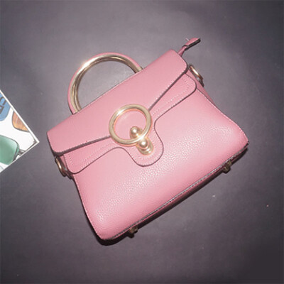 

2017 new fashion ladies leather buckle handbag simple color cross section ring portable ladies shoulder bag simple trend lady lady