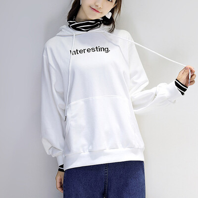 

City plus CITYPLUS 2017 autumn&winter new women&39s literary&artistic wild stitching two-piece hooded long-sleeved jacket letter printing sweater CWWY178556 black M