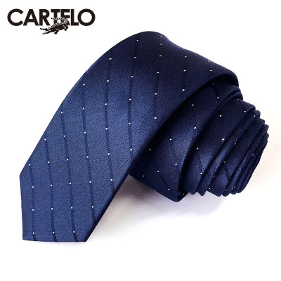 

Card Di Le Crocodile CARTELO lazy easy to pull men's tie groom married leisure narrow tie men Korean version of the formal business gift box loaded CC57C18021 Navy blue and white dots