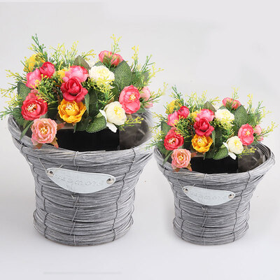 

Steel frame straw storage basket basket porch decoration living room crafts ornament handmade rattan storage basket trumpet