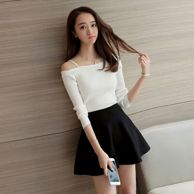 

Fort Sheng 2017 new women&39s fall word collar collar shirt Slim long sleeve cuff short section sweater sweater zx17081407 black S