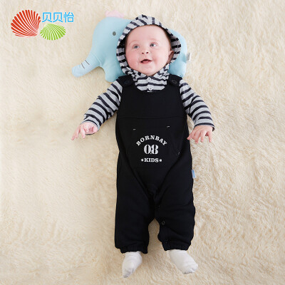 

Jingdong self] Beibei Yi Bornbay 2017 new spring and autumn loaded baby strap pants suit long-sleeved boy out service 171T048 black 80cm