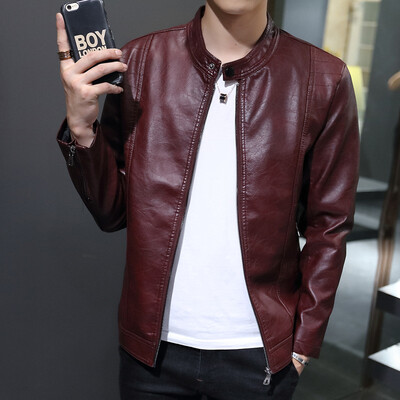 

2017 new autumn new collar locomotive men's leather jacket Slim leather jacket as gift for men