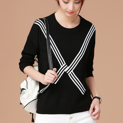 

City plus CITYPLUS 2017 autumn&winter new women&39s clothing art round neck collar loose long sleeve sleeve sweater sweater CWYC178450 black