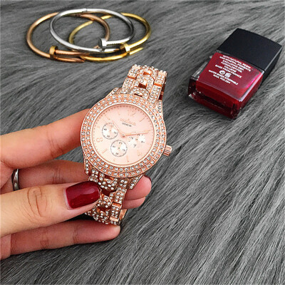 

Crystal Women Golden Watches CONTENA 3 Dials Decoration Fashion Ladies Business Wristwatch Luxury Diamond Dress Watch