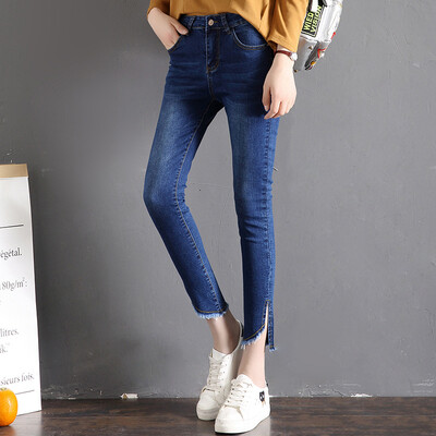 

City plus CITYPLUS 2017 autumn new women's art wild bifurcated fried nine feet feet pants stretch jeans CWKN178467 dark blue 29