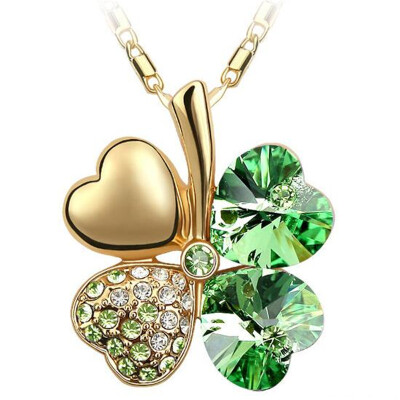 

Four Leaf Clover Necklaces Pendant Heart Austria Crystal 18K Gold Plating Vintage Fashion Jewelry For Women 900