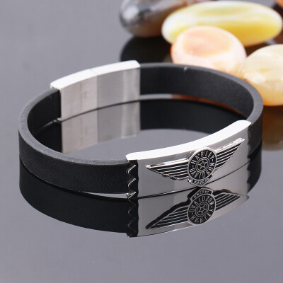 

Fashion Jewelry Male Accessories Cowide Leather Vintage Stainless Steel Bracelets Halle Bracelet for Cool Man