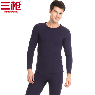 

Three guns cotton Lycra men&women thermal underwear set Shu skin soft cotton Lycra round neck Slim men&women Qiuyi Qiuku set mens dark purple