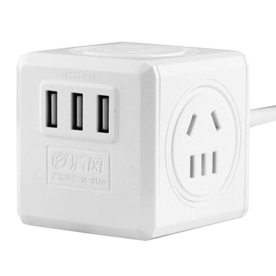 

Breeze kyfen QF-M12C intelligent lightning protection cube socket 3 mouth USB plug power conversion plug converter white 18 m