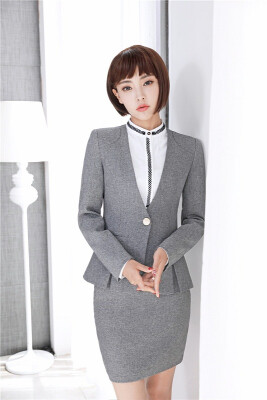 

Autumn Winter Formal OL Styles Slim Blazers Suits With Jackets And Skirt For Ladies Office Work Wear Business Outfits Grey