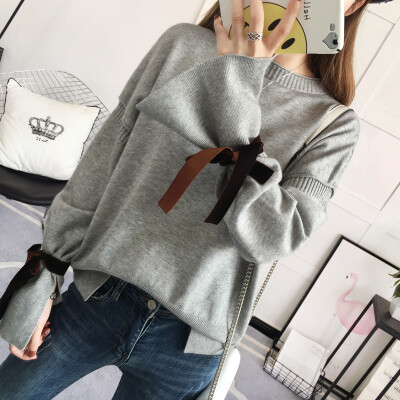 

sustory women's 2017 autumn and winter models Korean version of the head of the temperament was thin knitted primer shirt loose short section long sleeve SRSU021 yellow all