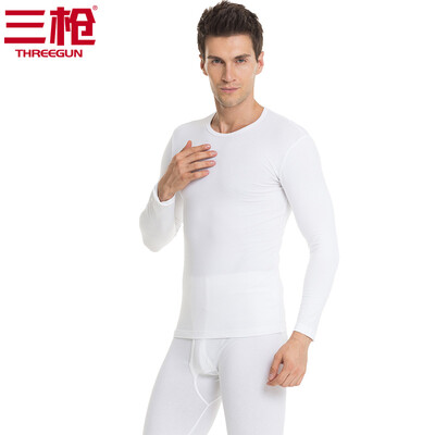 

Three guns cotton Lycra mens&womens thermal underwear set of skin soft cotton Lycra round neck Slim men&women Qiuyi Qiukuo sets mens special white 2XL