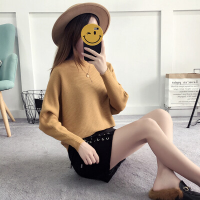 

2017 autumn and winter sweater new word collar sweater women Korean version of the pure color rounded bottomed shirt sweater